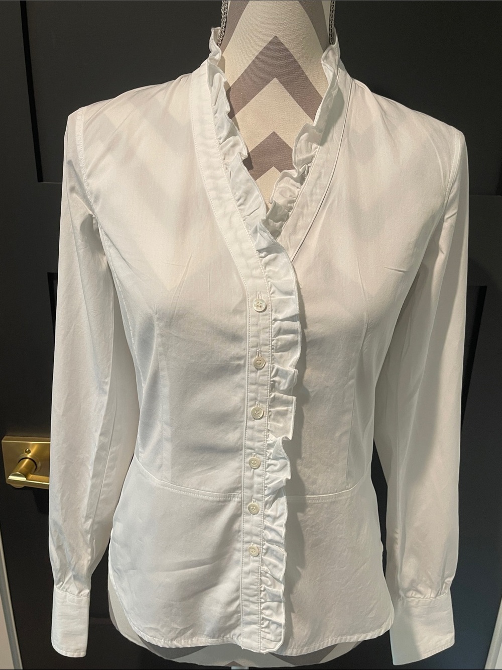 Sonia Bogner Designer Cotton Ruffle Trim Button Down Blouse Size 6
